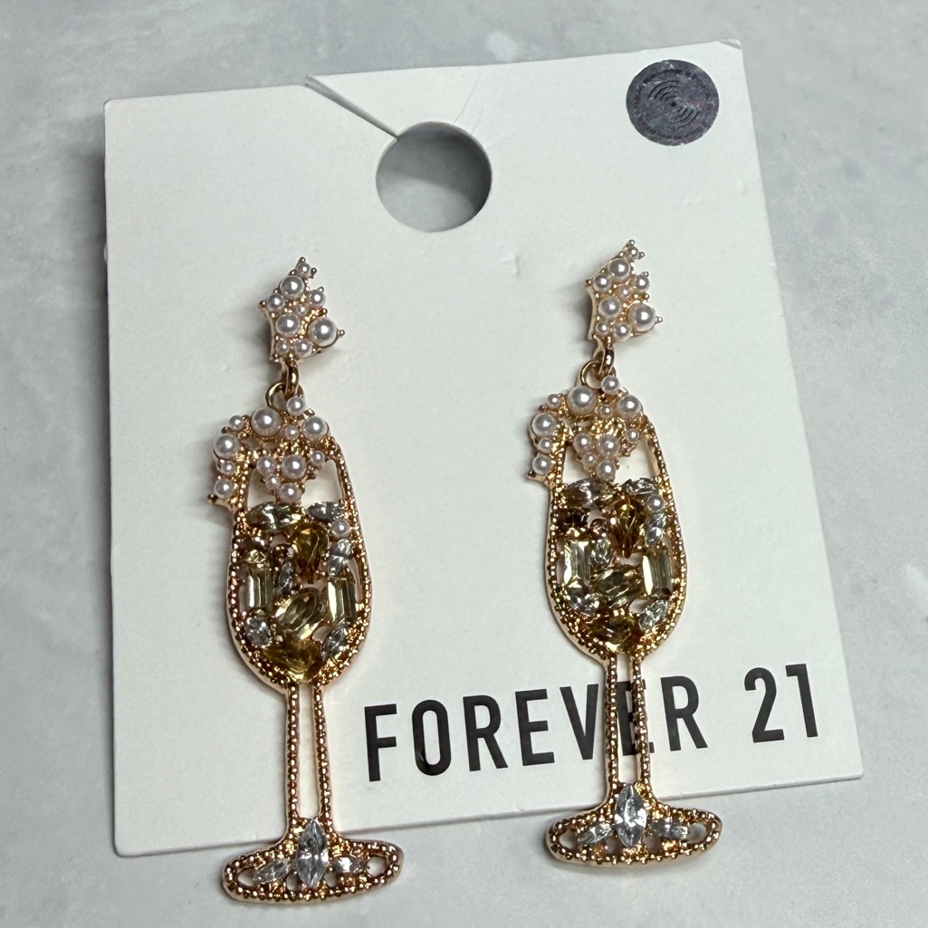 3 For $15 Forever 21 - Gold Tone & Pearl Champagne Glass Drop Earrings